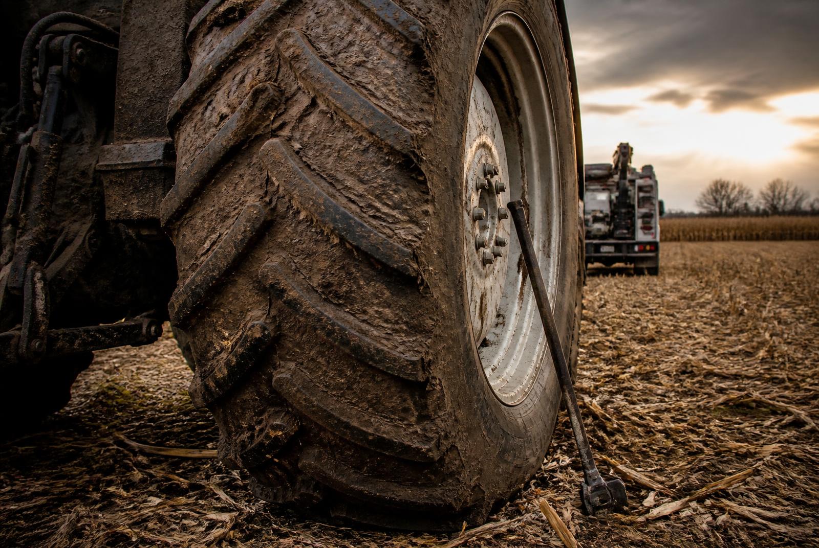 Tractor tire serviced on location at an Ashland County farm